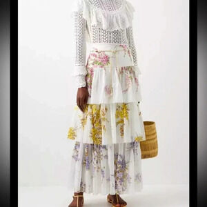 ZIMMERMANN Jude Tiered Floral Midi Skirt Ramie Muslin Long Dress Skirt 0 0P